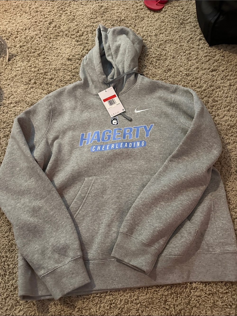 Nike Gray Hoodie with Blue Hagerty Cheerleading Logo